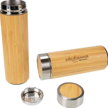 Laden Sie das Bild in den Galerie-Viewer, Bambus Thermobecher doppelwandig mit Teesieb - 450 ml Fassungsvolumen